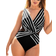 Swimsuits For All Surplice One Piece Swimsuit - Black/White Stripe