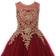 WDE Kid's Prom Ball Gown Gold Lace - Burgundy