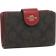 Coach Medium Corner Zip Wallet In Signature Canvas - Dark Brown/Red