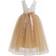 Glamulice Girl's A-Line Straight Tutu Tulle Backless Princess Puffy Lace Dress - Golden/Ivory