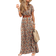 Shein VCAY Women's Paisley Pattern V-Neck Elastic Waist High Slit Vacation Maxi Dress