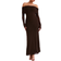 Meshki Josie Off Shoulder Mesh Maxi Dress - Dark Brown