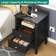 Charging Station End with USB Ports and Outlets Black Bedside Table 15.7x18.5" 2