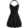 Shein MOD Draped Collar Solid Ruched Layered Ruffle Hem Halter Neck Black Mini Dress