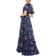 Mac Duggal Flounce Sleeve Floral Maxi Dress - Navy Multi