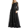 Mac Duggal Jewel Encrusted Illusion Long Sleeve A Line Gown - Black