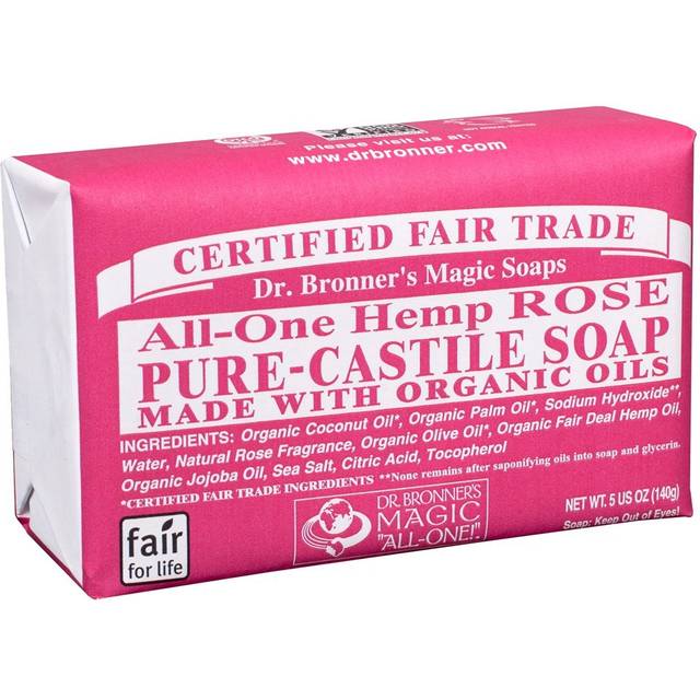 2 New Dr. Bronner's Hemp Rose Pure Castile Bar Soap