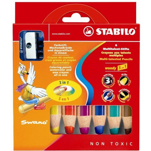 STABILO - Woody 3in1 - Crayon de Couleur, Craie Grasse & Crayon Aquarellable