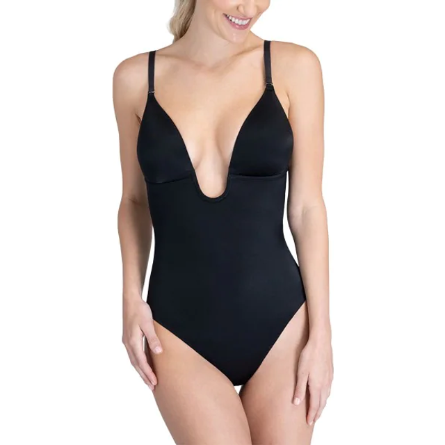 Spanx Suit Your Fancy Plunge Low Back Thong Bodysuit - Very Black