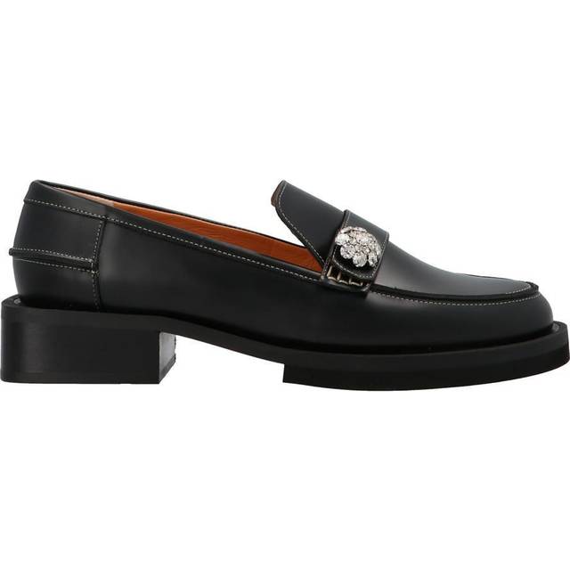 GANNI Embellished crinkled patent-leather loafers