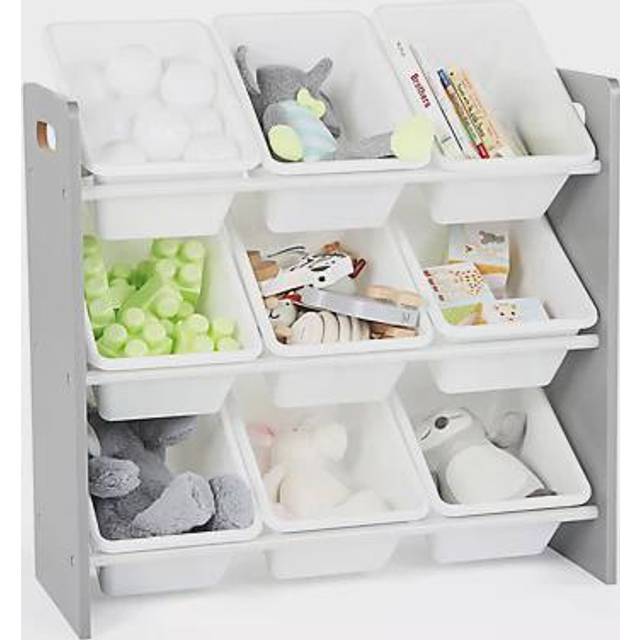 Humble Crew Children Wood and Plastic Organizer Rack with 16 Bins, Gray and  White 