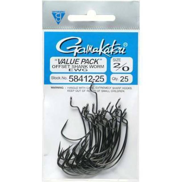 Gamakatsu Offset Shank Single Worm Hooks, Size 2, 6 Pack