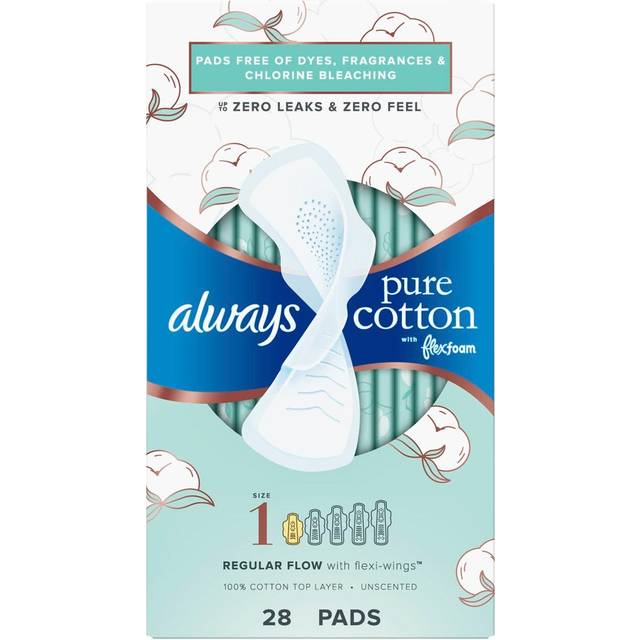 Always Pure Cotton with FlexFoam Size 1 Regular Flow Pads with