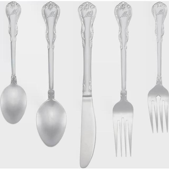 RiverRidge Home Beaded 46 Piece Monogrammed Flatware Set, Letter A