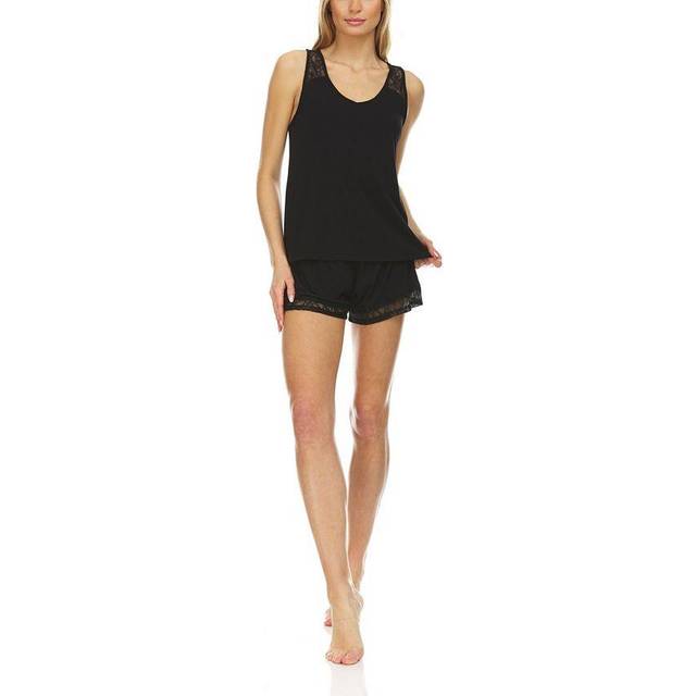 Satin Lace Cami And Shorts Pajama Set Black Small - White Mark : Target