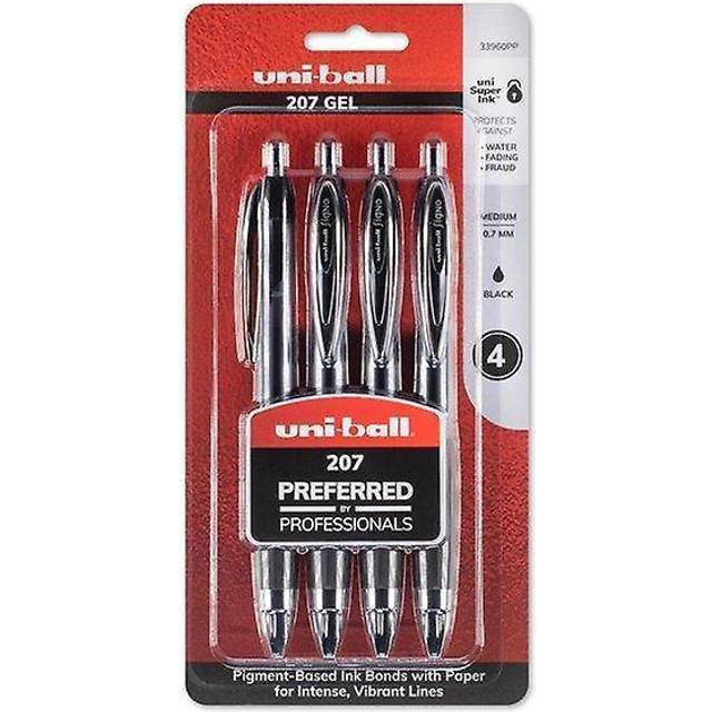 uni ball Signo Gel 207 Retractable Gel Pens Medium Point 0.7 mm Clear  Barrel Black Ink Pack Of 4 Pens - Office Depot