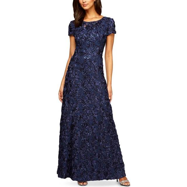 Alex Evenings Rosette A Line Gown Navy Price