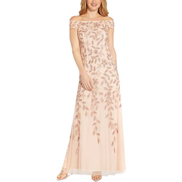 Adrianna Papell Beaded Fit Flare Gown Pale Pink Price