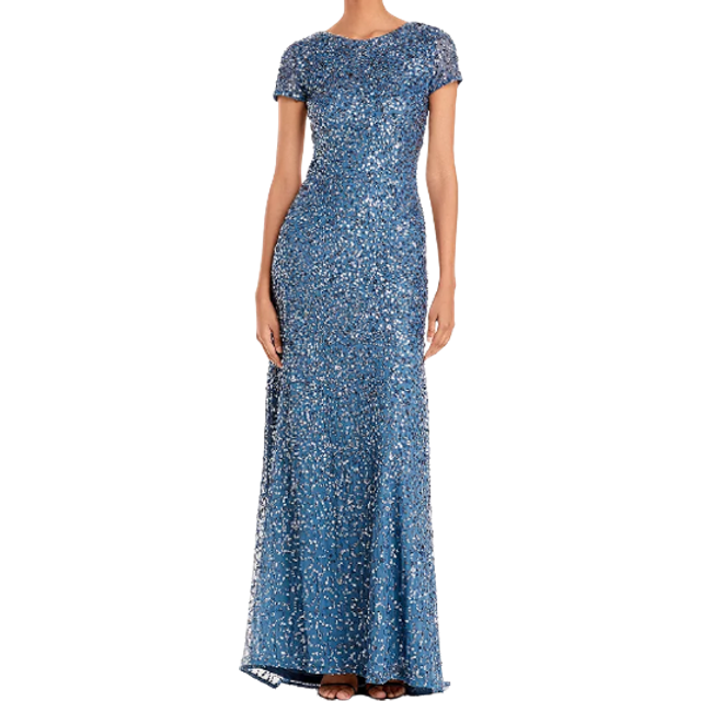 Adrianna Papell Sequined Cap Sleeve Gown Nile