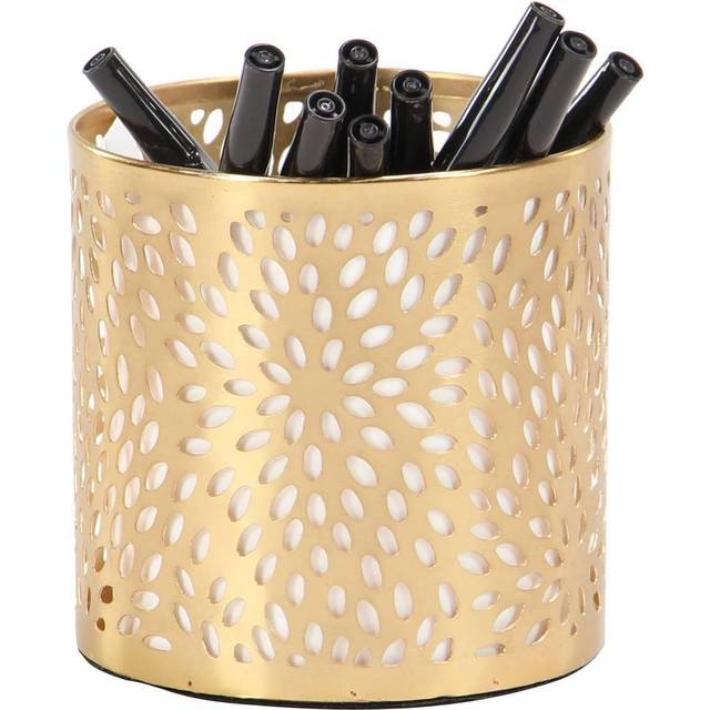 Deco 79 Metal Cylinder Pencil Cup with Laser Carved Floral Design • Price »