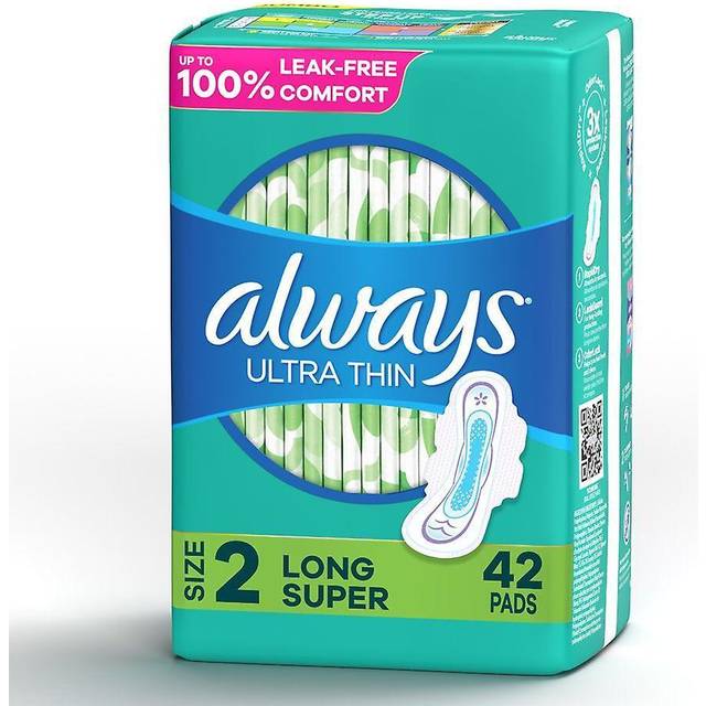 Always Ultra Thin Feminine Pads with Wings for Women, Long Super Absorbency  Unscented, Size 2 (ct 42)