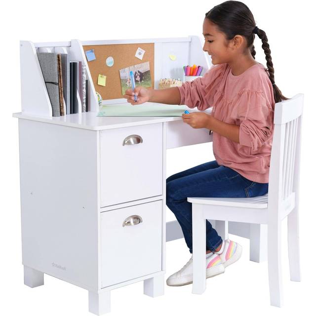 Delta Children Kids' Wood Desk with Hutch & Chair, White