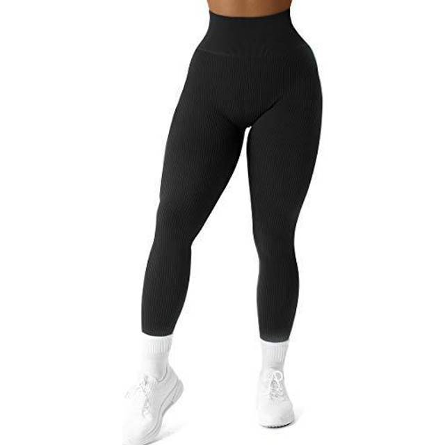NEW LADIES RIBBED SEAMLESS LEGGINGS HIGH WAIST TUMMY CONTROL SOLID STRETCHY