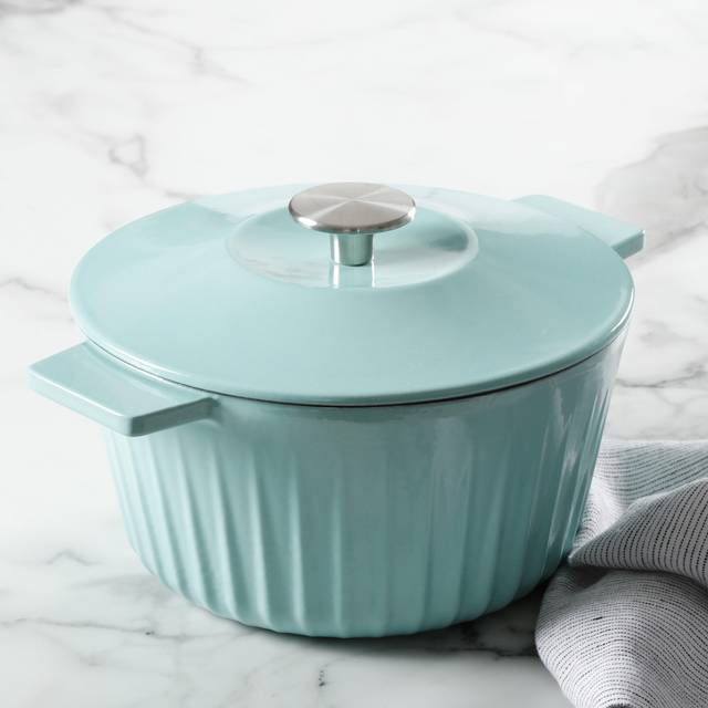 Martha Stewart 3qt. Turquoise Enameled Embossed Stripe Cast Iron Dutch Oven  with Lid