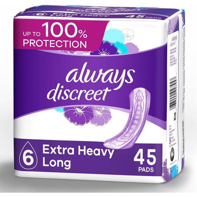Always Discreet Incontinence Pads for Women, Extra Heavy Absorbency, Long  Length, 45 Count 24-pack • Price »