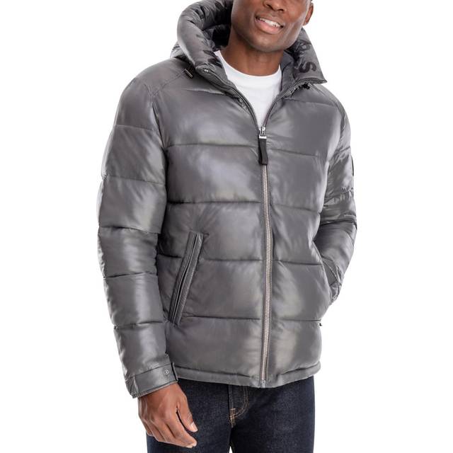 Calvin klein shine hooded puffer coat hot sale