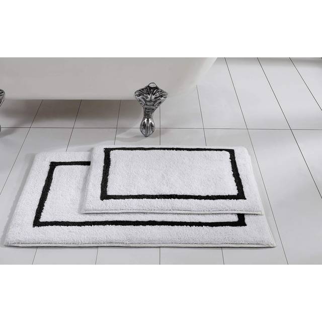 Modern Threads 2-Pack Reversible Contrast Stripe Bath Mat Set - Black