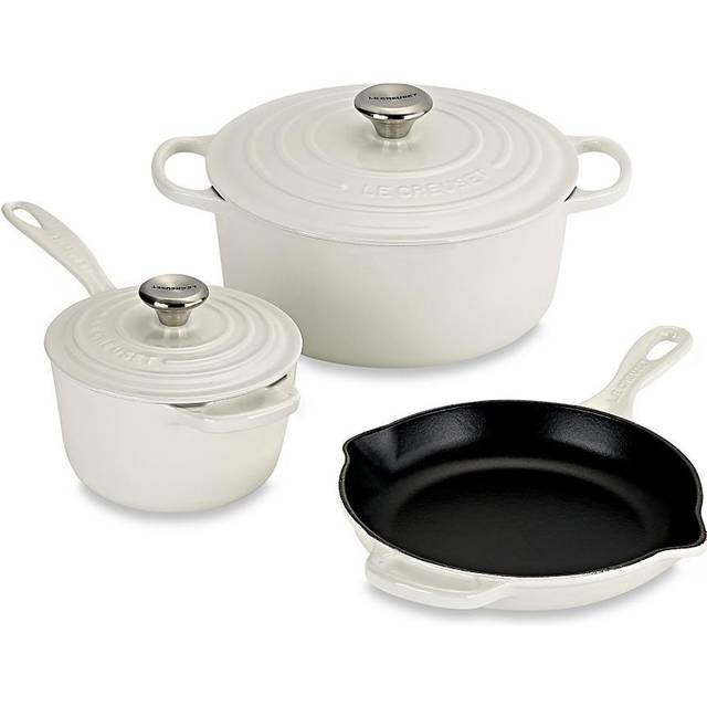Le Creuset White Signature Enameled Cast Iron Cookware Set with
