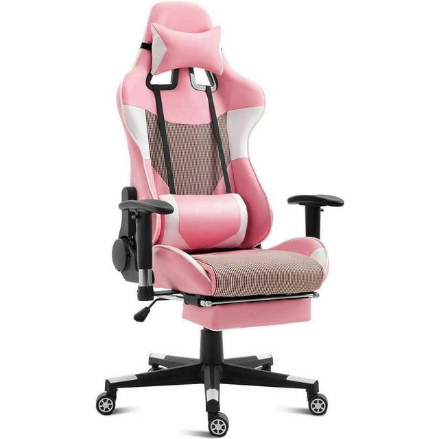 Costway Office Computer Desk Chair Gaming Chair Adjustable Swivel  w/Footrest Pink