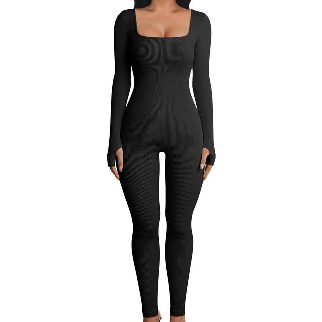OQQ Ribbed Long Sleeve Sport Jumpsuits - Black • Price »