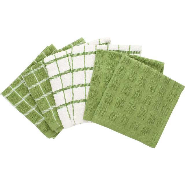 DII Basic Ribbed Terry Kitchen Basics Collection, Green, Dish Towels, 6  Piece