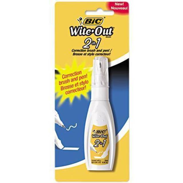 BIC Wite-Out Wite Out 2-in1 Correction Fluid - Tip, Brush Applicator - 0.51  fl oz - White - Quick Drying - 1 Each