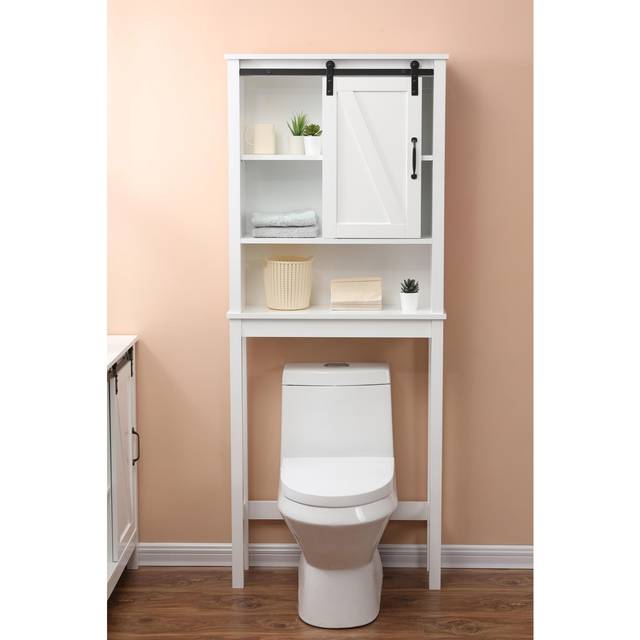 Luxen Home White Wood Tall Bathroom Cabinet