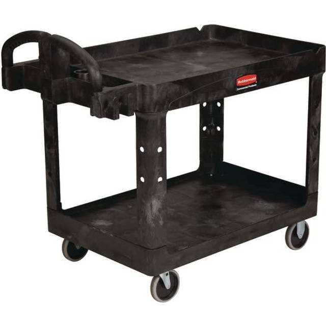 Rubbermaid Commercial Products 2-Shelf Utility/Service Cart, Medium, Lipped  Shelves, Ergonomic Handle, 500 lbs. Capacity, for  Warehouse/Garage/Cleaning/Manufacturing FG452088BLA 