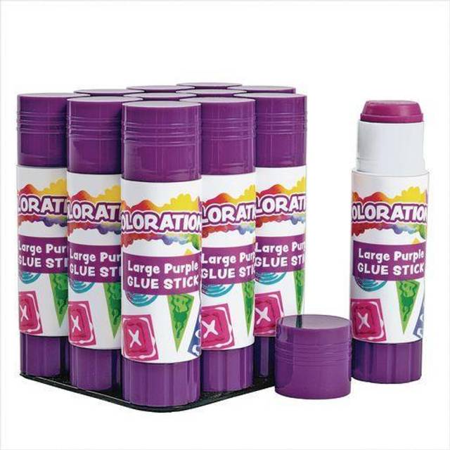 Colorations Best-Value Washable Purple Glue Sticks, Large.88 oz. Set of 12  in a tray • Price »