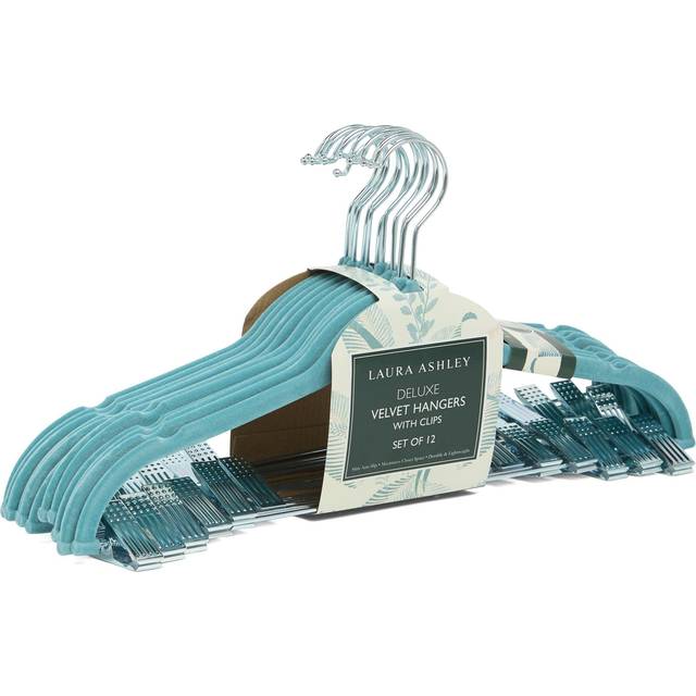 Laura Ashley 12 Pack Velvet Hangers with Clips in Dusty Blue