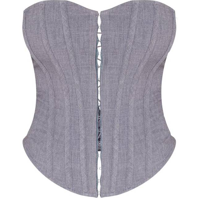 PrettyLittleThing Shape Lace Up Back Woven Corset - Grey
