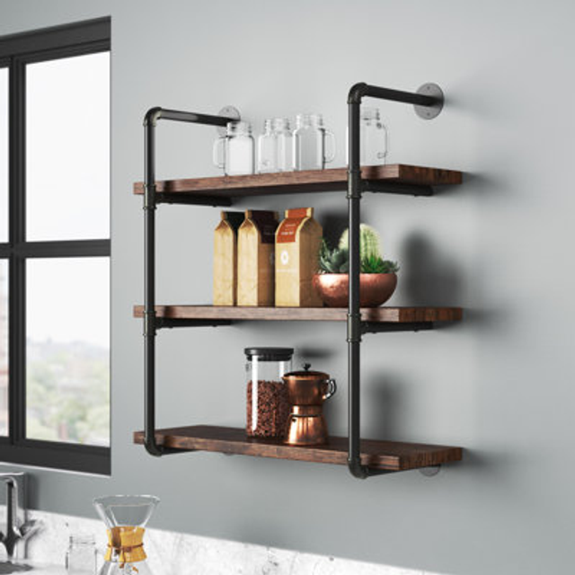 Honey Can Do Three-Tier Black Industrial Wall Shelf