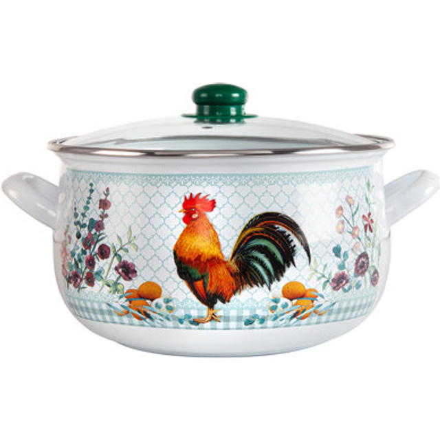 STP Goods Golden Rooster Belly Deep Enameled Casserole w/Glass Lid - 2.95Qt