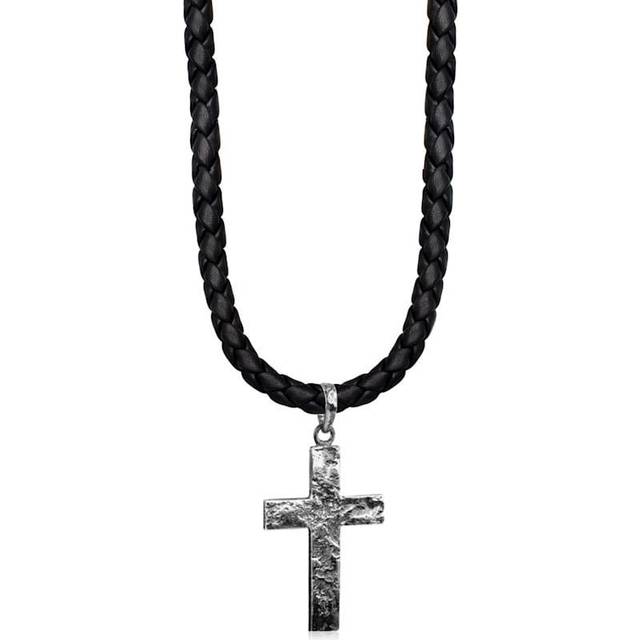 Silber Männerkette Halskette • Silber 925 Kreuz Kuzzoi Leder Oxidiert » Preis
