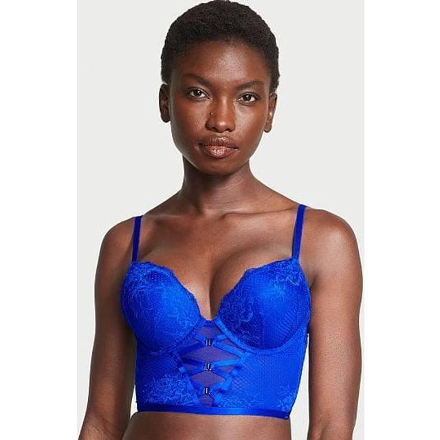 Very Sexy Bombshell Strappy Fishnet Lace Push-Up Corset Top, Blue