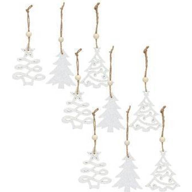 Melrose Set of 9 White Wooden 3 Christmas Tree Ornament • Price »