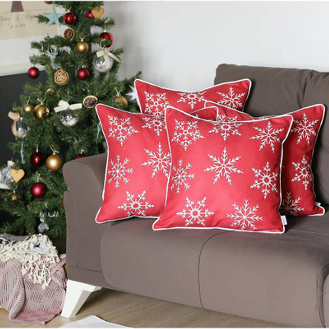 Mike & Co. New York Merry Christmas Decorative Single Throw Pillow 18 in. x 18 in. White and Red Square for Couch, Bedding, White/ Red