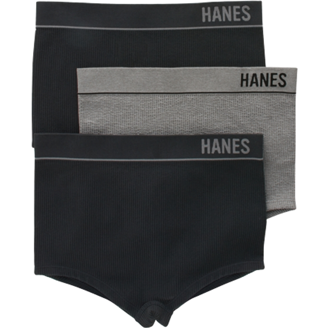 Hanes Women's Originals Seamless Rib Boyfit Panties 3-pack - Black/Heritage  Grey Marle • Price »