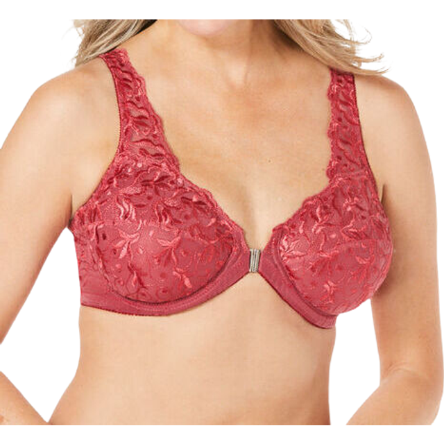 Amoureuse Embroidered Front-Close Underwire Bra Plus Size - Classic Red