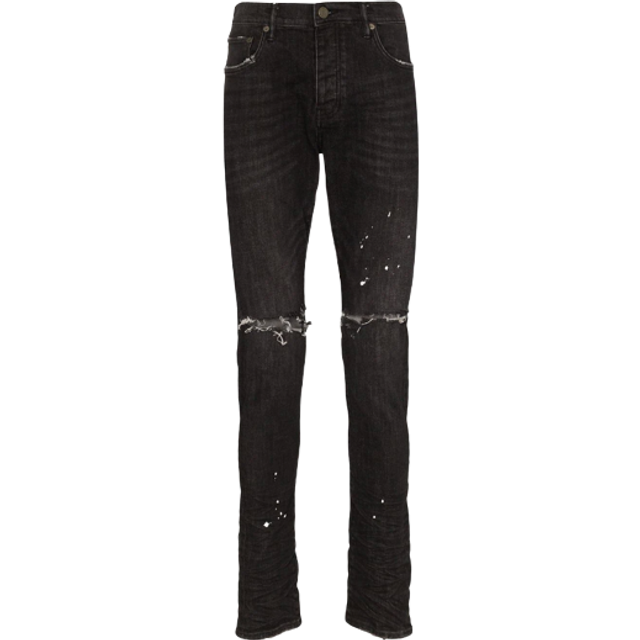 PURPLE Men's Distressed Paint-Splatter Slim Jeans - Bergdorf Goodman